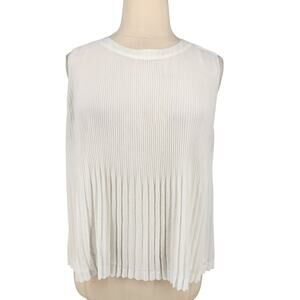 Vince Camuto Pleated Blouse – White Sleeveless with Back Zip Closure